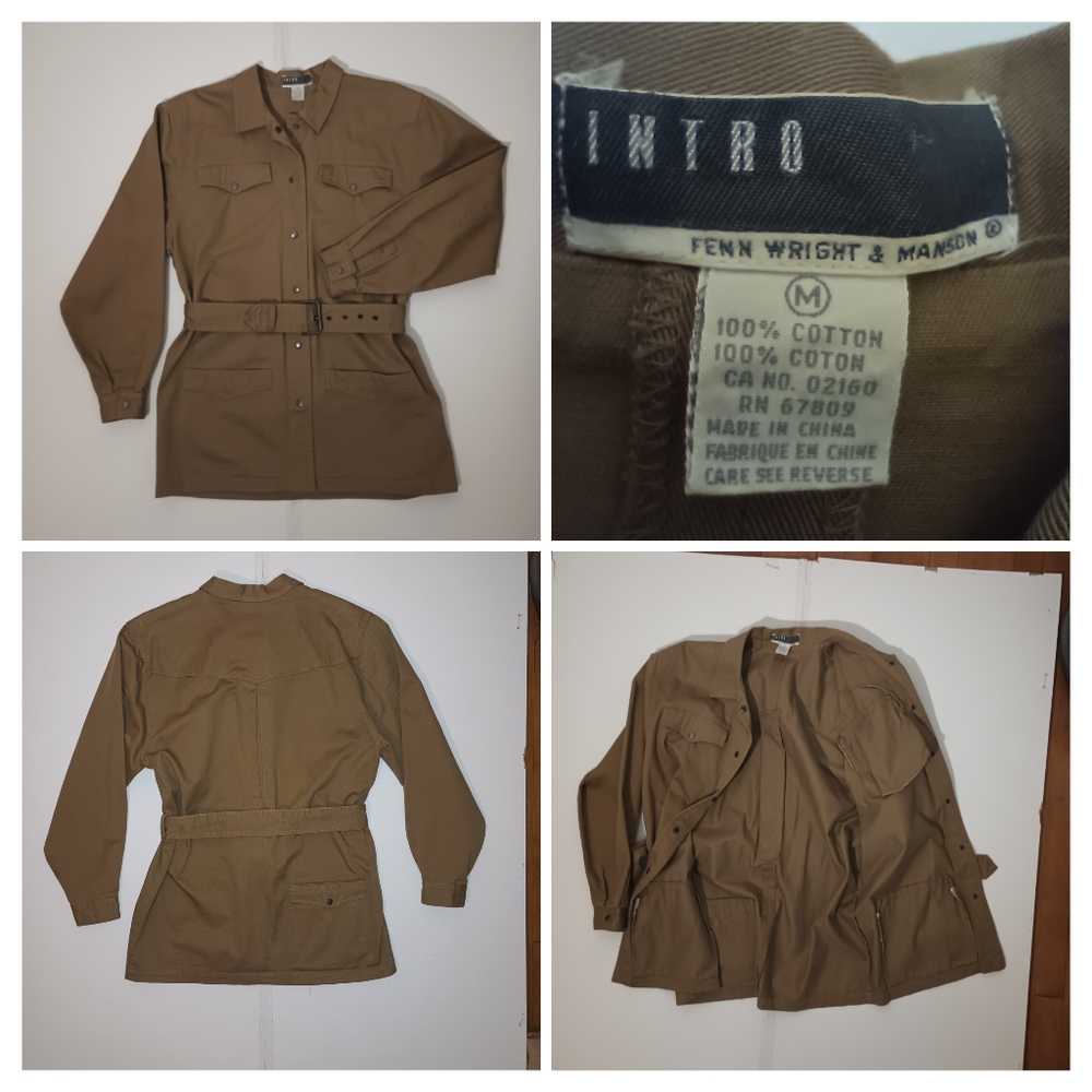 VTG Intro Fenn Wright & Manson Women's Med Brown Tan Belted Utility Jacket 80s